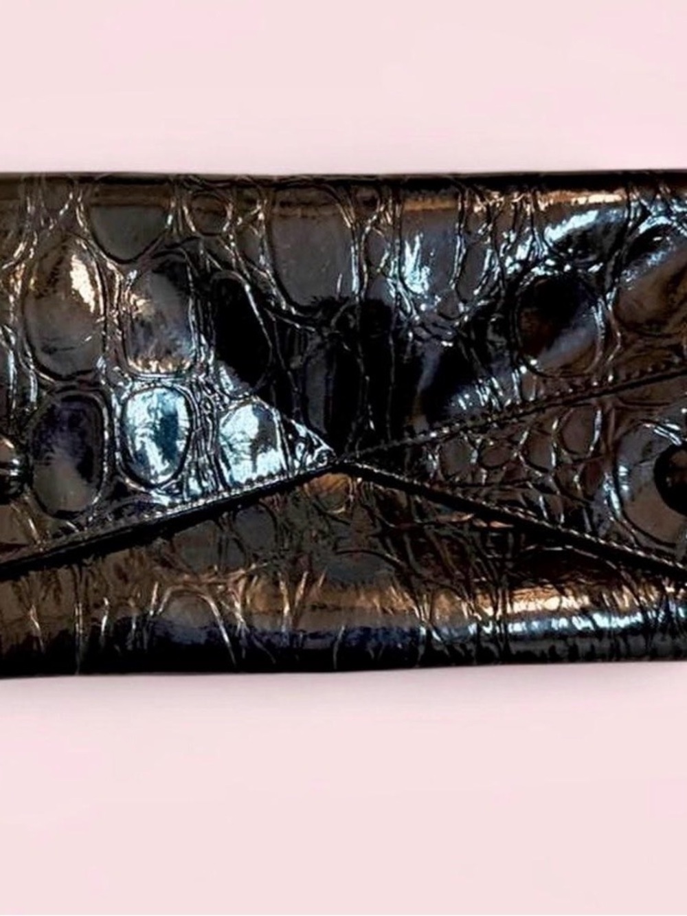 Black Croc-Embossed Leather Envelope Clutch - Women Bags